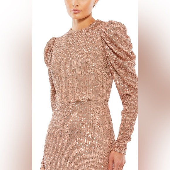 Mac Duggal High Neck Puff Sleeve Copper Evening Gown - Picture 10 of 12